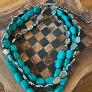 NWOT Three Strand Silver and Turquoise Necklace